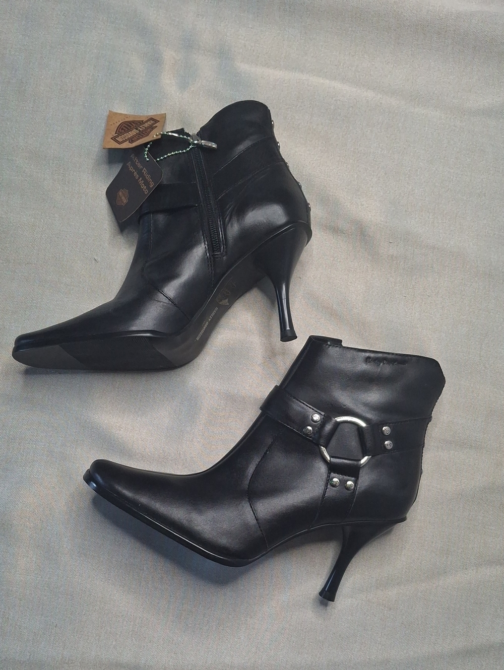 Harley-Davidson Black Leather Pointed-Toe Ankle Booties
